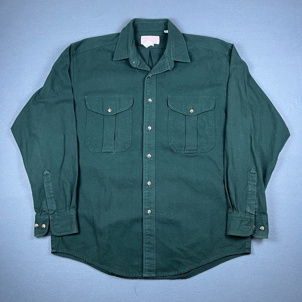 Filson Alaskan Guide Moleskin Shirt Mens L Forest Green Heavyweight Cotton Twill